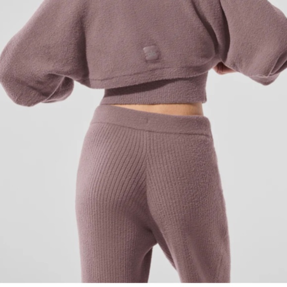 ALO YOGA Snuggle Up Sweater High-Waist Wide Leg Pant Size Medium Mushroom - Picture 4 of 11